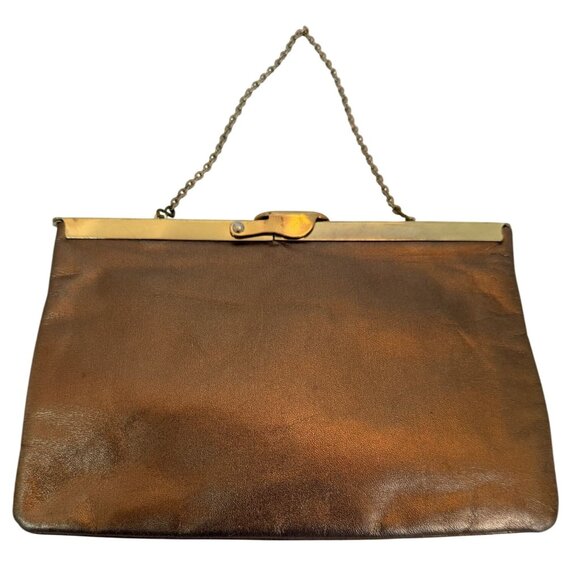 Vtg. Etra Genuine Leather 1950s–1960s Bronze Evening Bag Retro Metallic Handbag - Picture 2 of 9